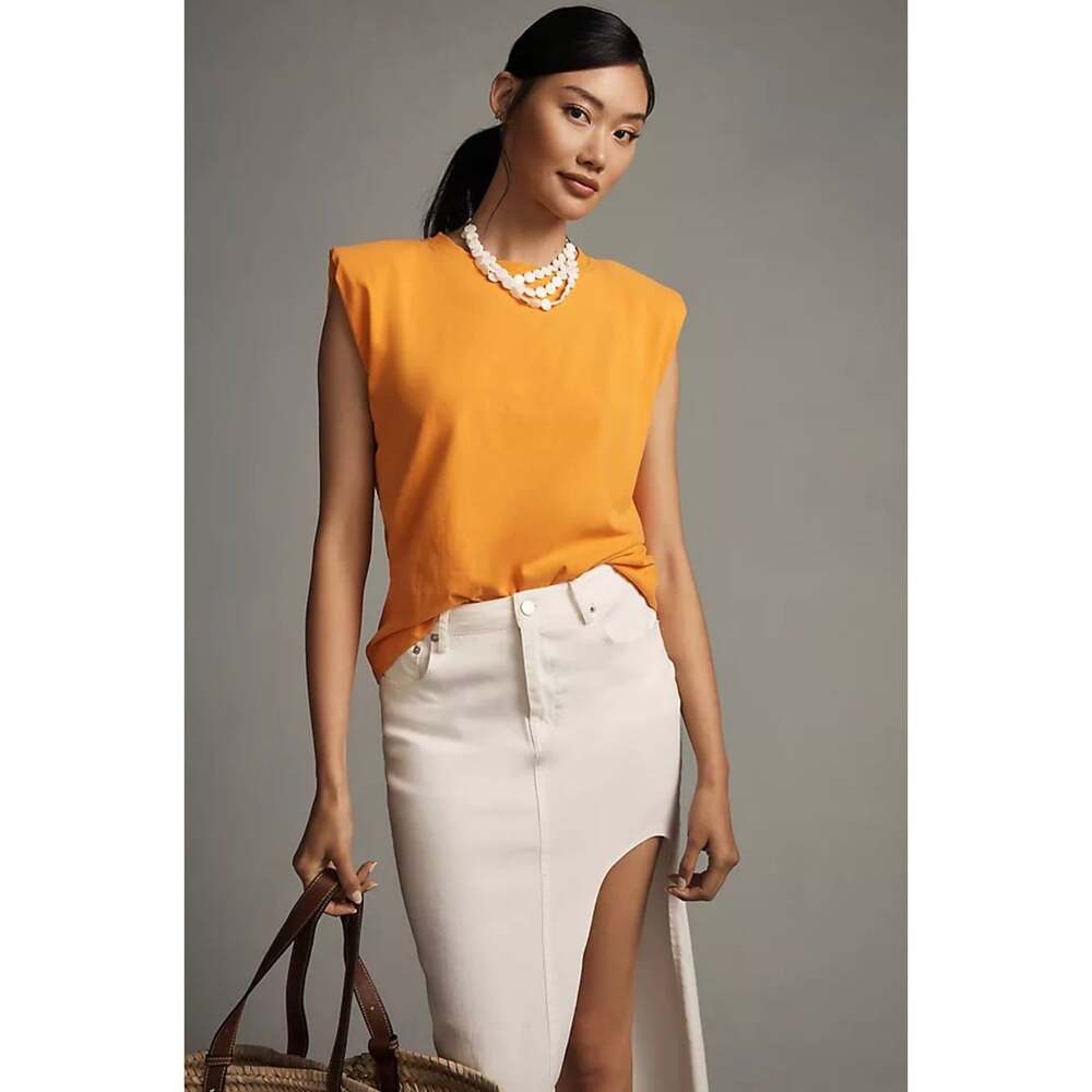NWOT Pilcro Anthropologie Orange Structured Cotton Muscle Tee Size Medium